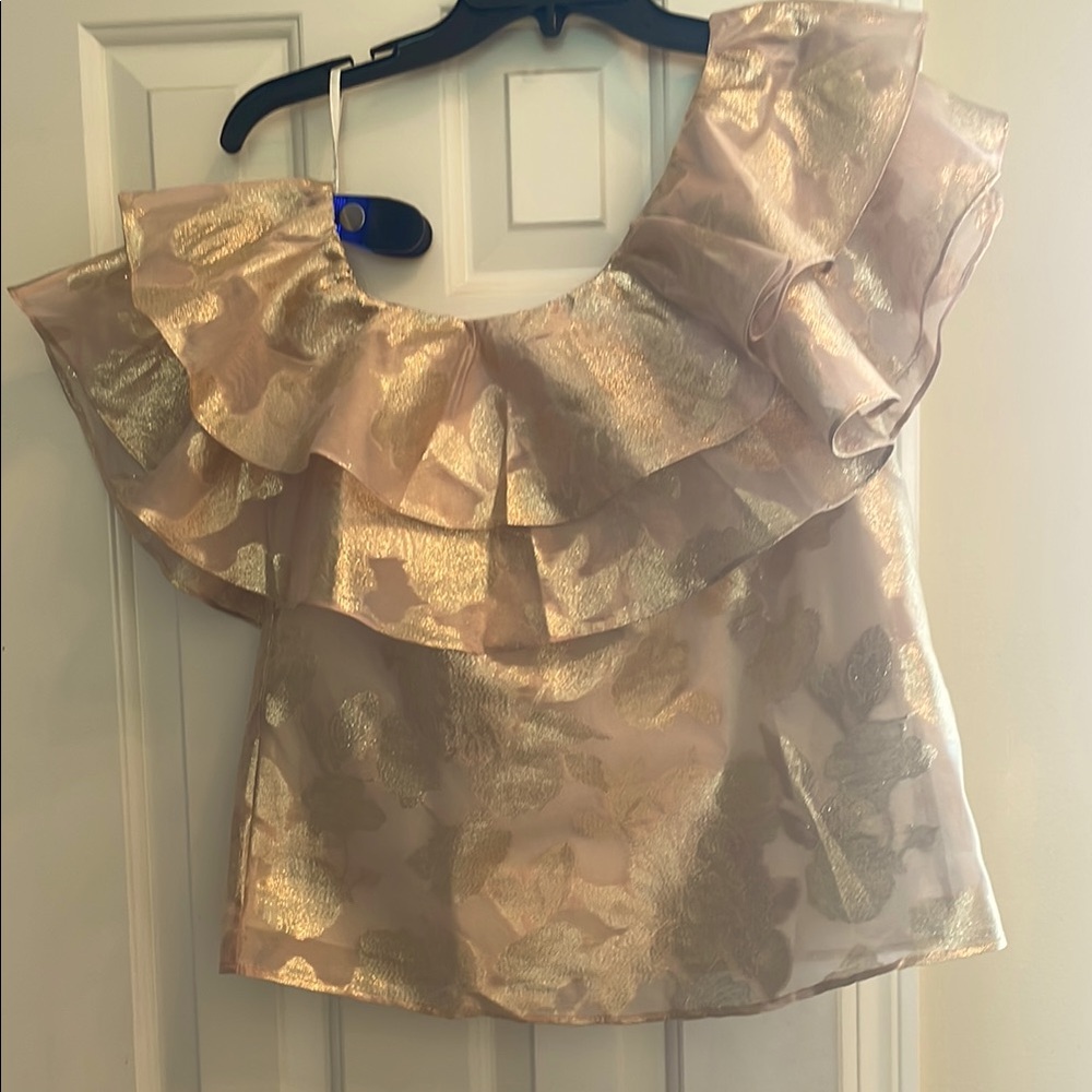 Lilly Pulitzer Gold Ruffle off shoulder blouse